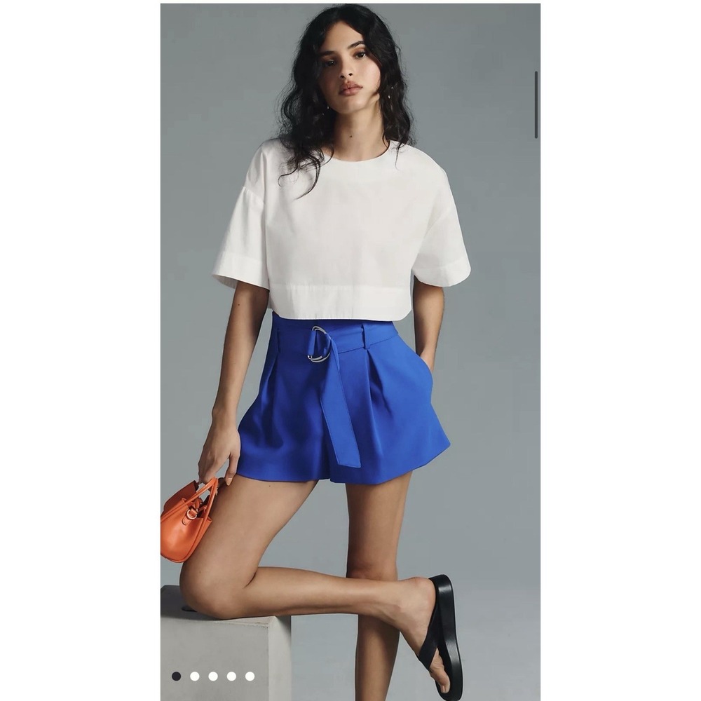 NWT Maeve Anthropologie Women's Blue Paperbag Belted Shorts Pleated US 2